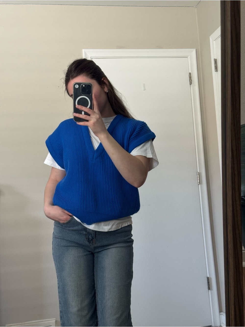 Vintage Bright Blue Knit V-Neck Vest